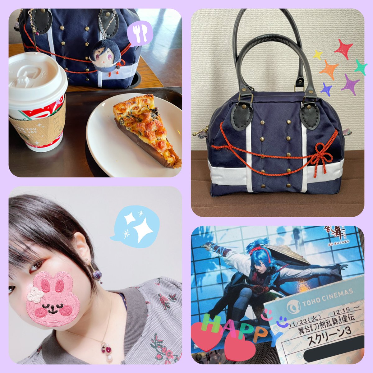 uduki_ct's tweet photo. 今日は、劇場版 舞台 刀剣乱舞 観て来ました！
やっぱり大きな画面は良きですね✨各刀剣男士のアップ多めで、軍議で苦しむ長谷部もよくよく観れました…
久々に一緒にお出掛け各薬研達🌸
鞄.はずにゃん[@hazunyancafe ]/イヤリング.Reoつん[@stop_reo ]/ネックレス.しとおりさん[@sitoori_wafumi ] https://t.co/IMqQNEoV3h