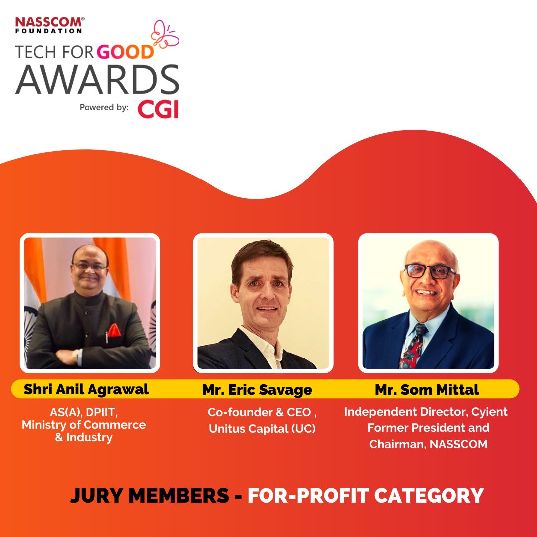 nasscomfdn's tweet photo. Welcoming @anilarch, @EricTheSavage and Mr. Som Mittal for our first panel. The panel is underway and they are assessing some brilliant #socialenterprises in the 'For-Profit' category. 

#TechForGood Awards - Powered by @CGI_Global.
#innovators #socinn #technology #innovation https://t.co/CgPNJ16Rss