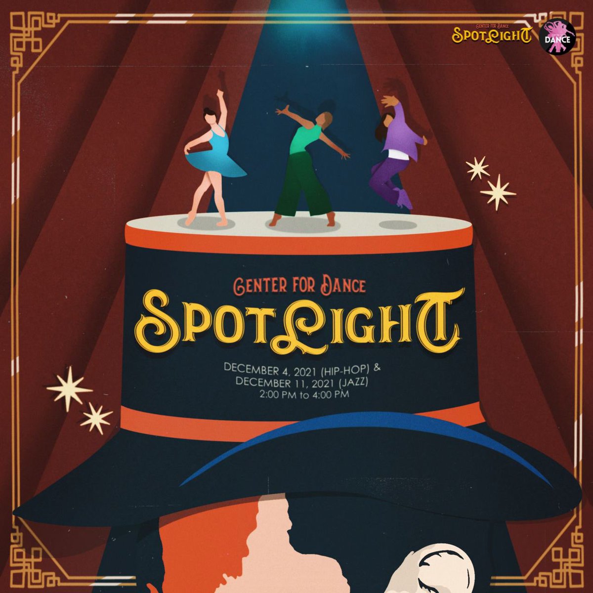 SPCPDance's tweet photo. Ladies and gents, this is the moment you’ve waited for! 🎩

Come one, come all! 🎪 The Greatest Show is about to start! 🪄 The Center for Dance presents SPOTLIGHT, this year’s Hip-Hop and Jazz Dance Workshop! 🌟 

#SPOTLIGHT #CFD2122
Pubmat by Elise Santos https://t.co/E88eQWkuDi