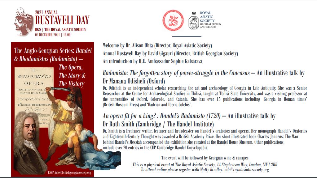 RAS_Soc's tweet photo. Please join us for the Society's annual Rustaveli Day celebrations on Thursday 2nd Dec at 6pm.
This event will take place virtually and in-person. Please email mb@royalasiaticsociety.org to attend
#RASEvents https://t.co/OK1tuq6nod