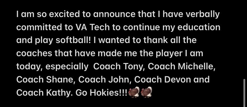 annikarohs's tweet photo. Excited to be a future Hokie!!🦃 @HokiesSoftball @VTechSBcoach @michaellew10 @GillisFastpitch https://t.co/3GcFF1WbYY