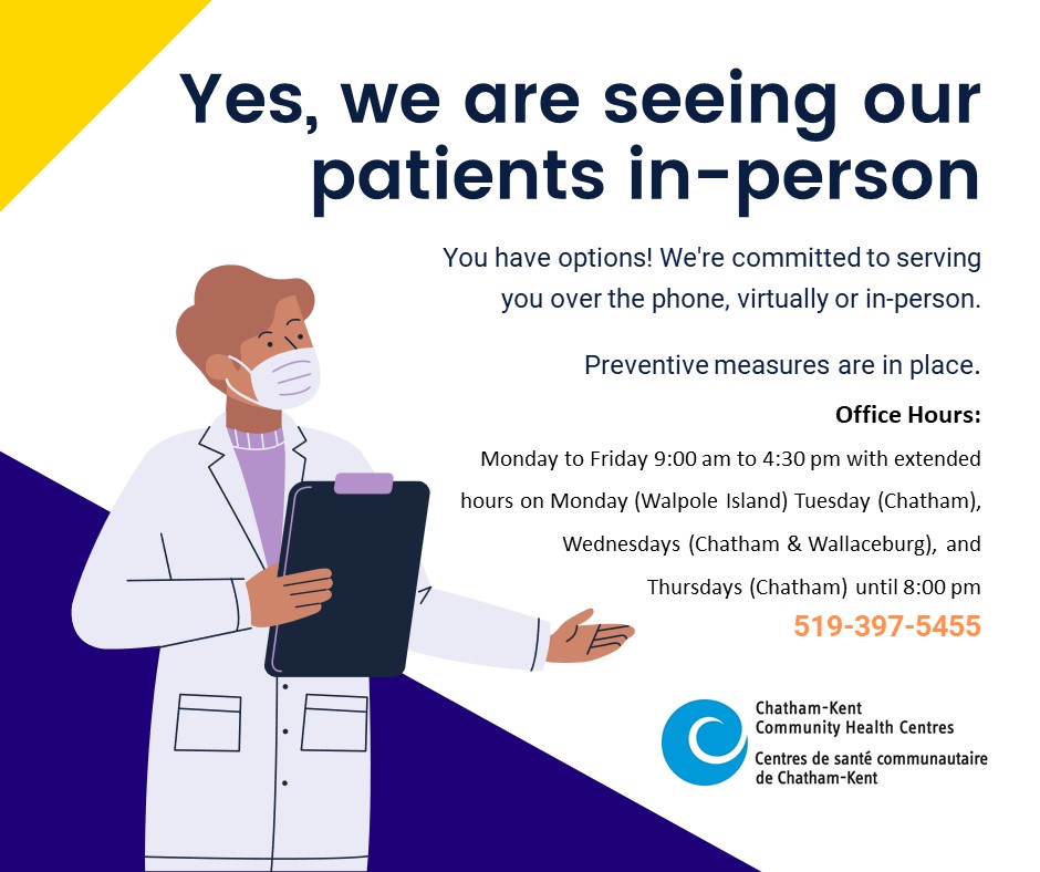 CKCHC's tweet photo. Yes, we are seeing clients in person! #ckont https://t.co/MiYO92LJRD