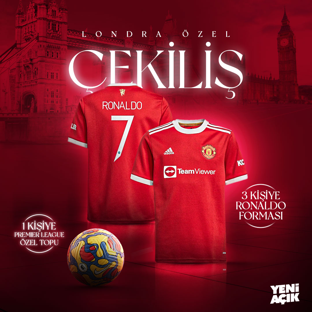 ADMİN LONDRA’DA 🌉

YENİ AÇIK’TAN 
👕 3 KİŞİYE RONALDO FORMASI
⚽️ 1 KİŞİYE PREMİER LİG TOPU

Çekilişe katılmak için yapmanız gerekenler👇
 
🔴 Paylaşımı retweet etmek ve beğenmek
⚪️ <a href="/yeniacikcom/">Yeni Açık</a> hesabını takip etmek

Kazananlar 13 Aralık Pazartesi günü Twitter’dan açıklanacaktır.