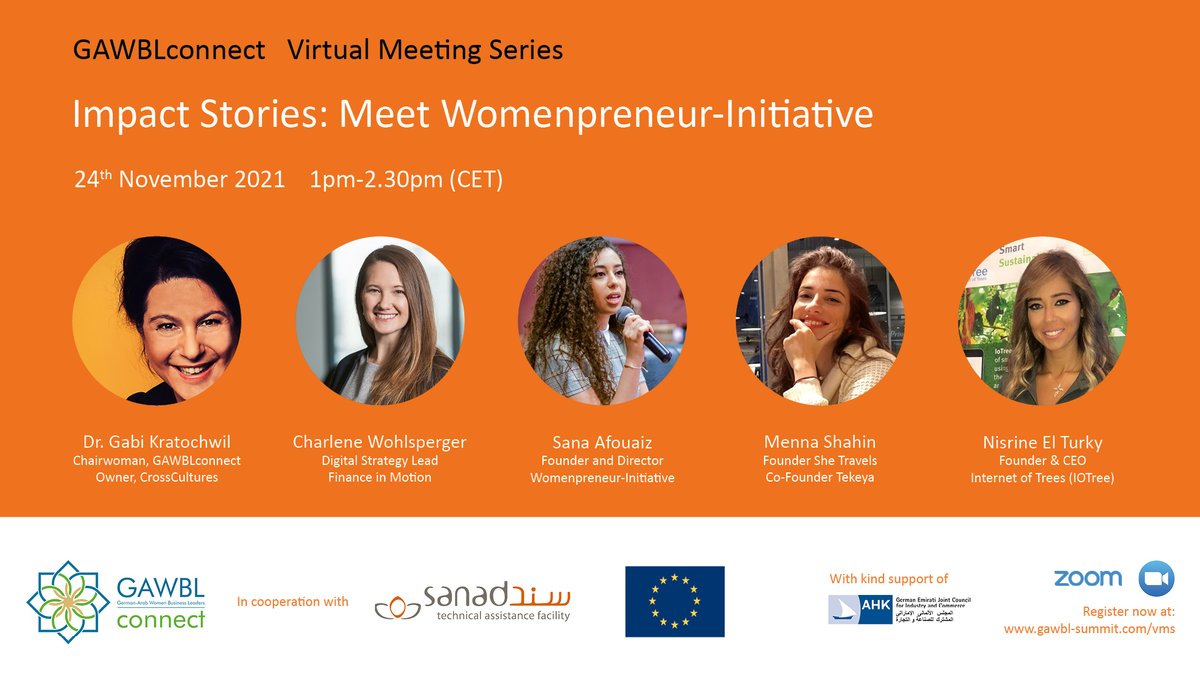 SANAD_MSME's tweet photo. Join us tomorrow!
Nisrine El Turky - founder, #InternetofTrees, Menna Shahi - founder, #SheTravels and co-founder, #Tekeya, and Sana Afouaiz - founder, @Womenpreneur1 will share insights on being #womeninbusiness at the #GAWBLconnect webinar!
Sign up: https://t.co/7HeK5ua7Y2 https://t.co/V4iqpraMnS