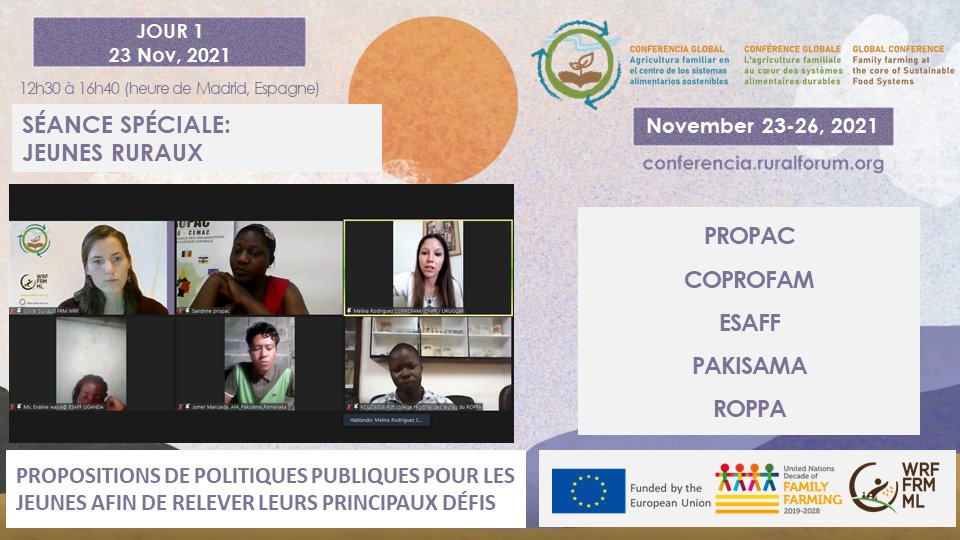 WorldRuralForum's tweet photo. #MAINTENANT! Propositions de #PolitiquesPubliques pour les #jeunes afin de relever leurs principaux défis.
Débat ouvert dans #ConferenceGlobaleFRM
#GlobalConferenceWRF #SustainableFoodSystems #DécennieAgricultureFamiliale https://t.co/QuXJ9jBmrF
