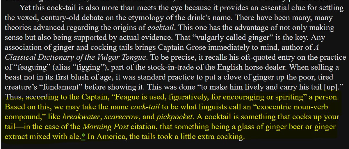 skeletonknaebel's tweet photo. Another fun fact about feaguing, @hungrybowtie, @bastardspod: it is the most likely origin of the word cocktail!

From David Wondrich's Imbibe! (2015): https://t.co/yKJDbJITYJ