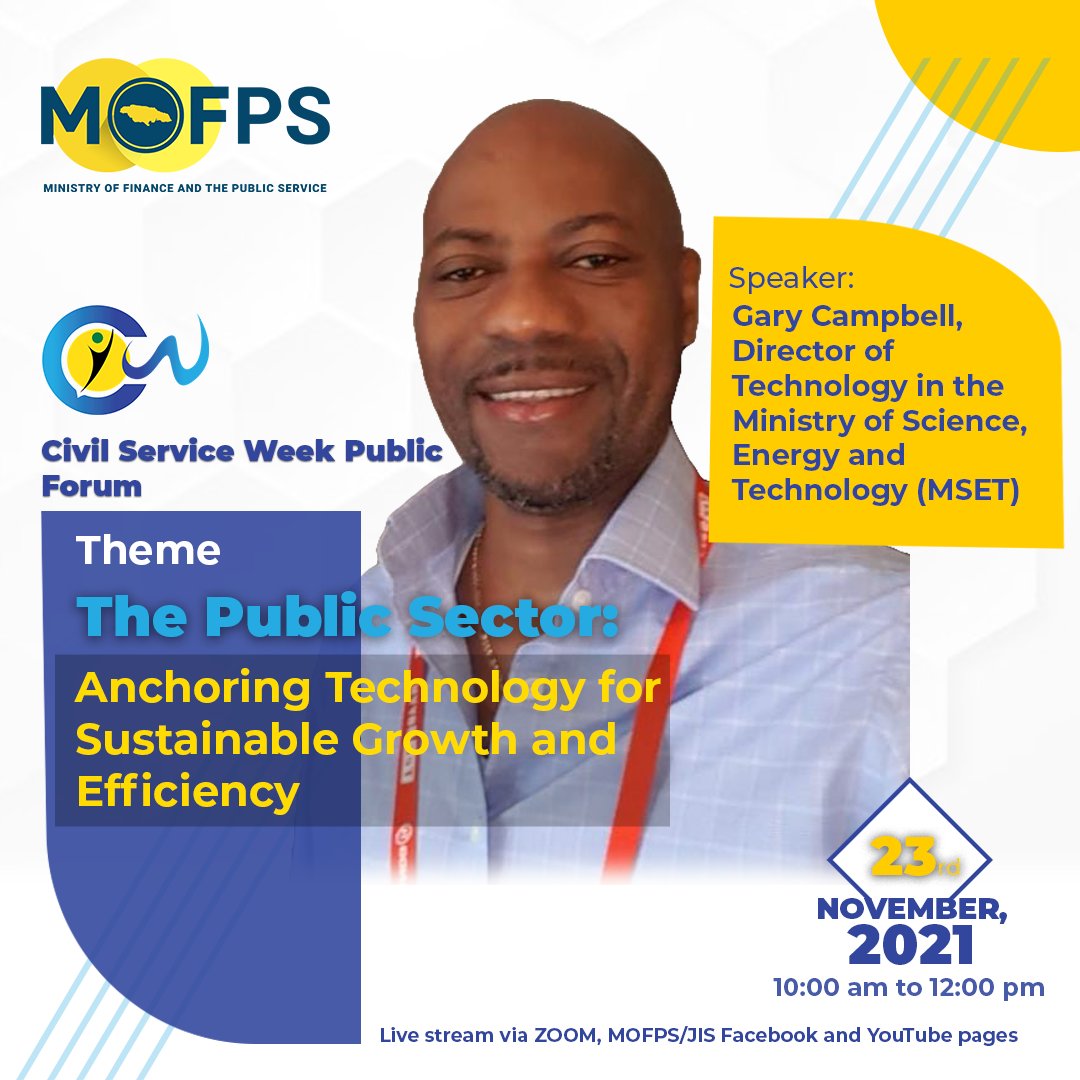 JISNews's tweet photo. The Civil Service Week 2021 Forum happens on November 23. Three speakers will take us through the theme, The Public Sector: Anchoring Technology for Sustainable Growth and Development. #CSW2021
#CSWForum
#AnchoringTechnology https://t.co/7P8IFVTEGV