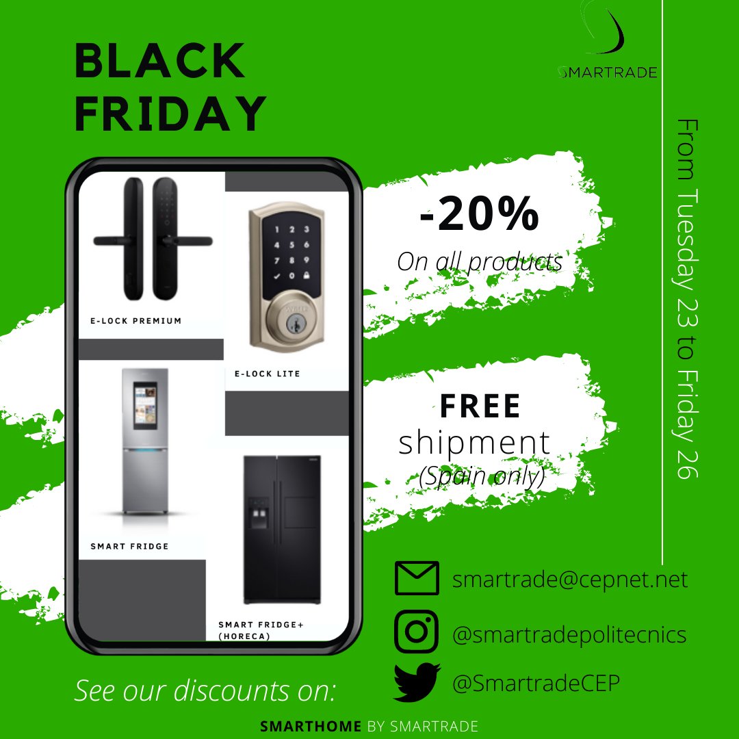 Black Friday comes to SmartHome.
20% off on ALL products and FREE national shipping.
BUY NOW! #blackfriday #discounts