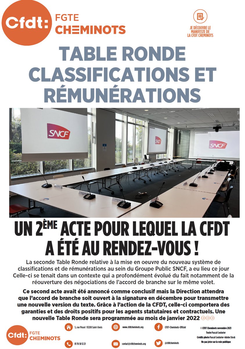 II E-TRACT II Table Ronde Classif’ Rému: un 2ème acte pour lequel la CFDT a été au rdv !
#classifrému #négo #revendications
🔗 bit.ly/3l2uMsr