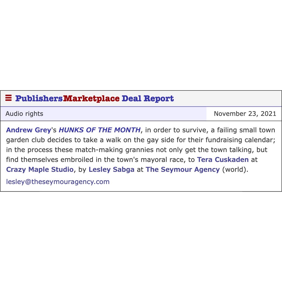 I love love love this book and I am SO excited to share this news 💕💐 

Match-making grandmas, garden clubs, and hot men? Sign. Me. Up. 

Congrats <a href="/andrewgreybooks/">Andrew Grey</a> ✨✨