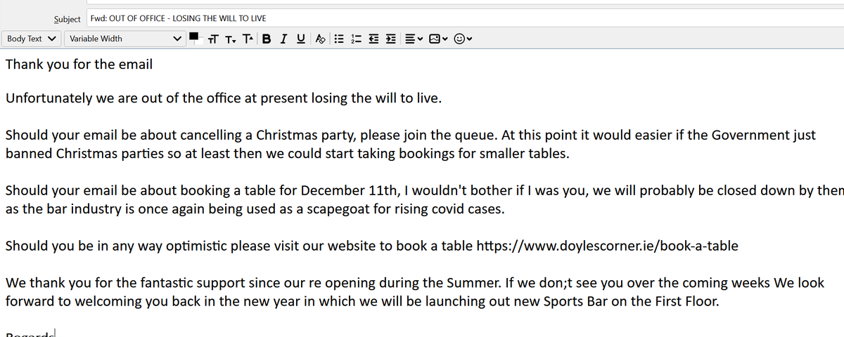 Thats the out of office sorted!
#outofoffice #blamethepubs
