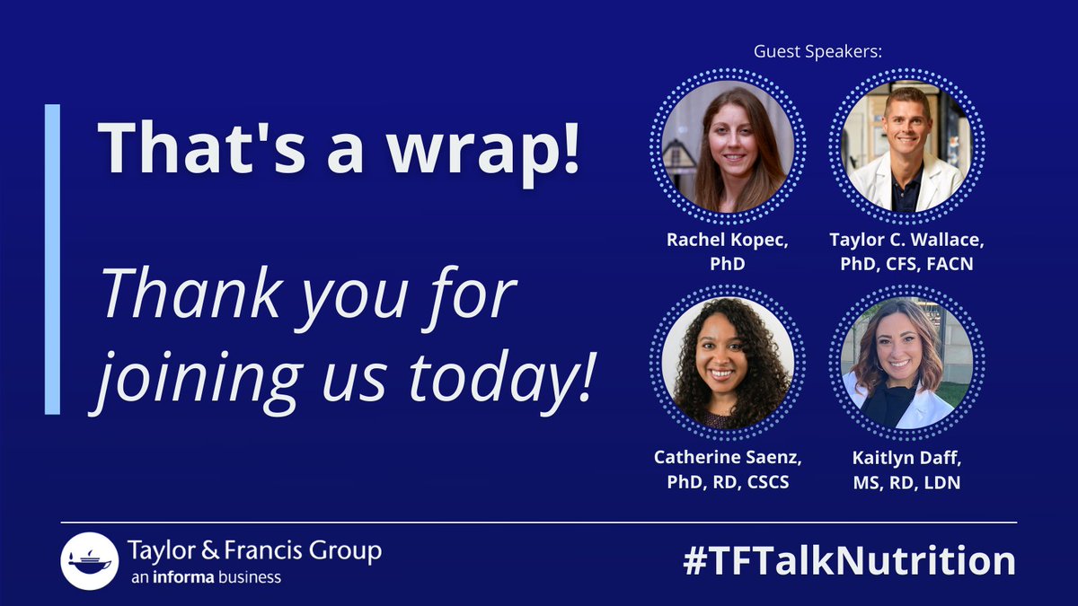 T&F Medicine & Healthcare (@tandfmedicine) on Twitter photo Thank you to everyone who joined us today for #TFTalkNutrition. Please head over to bit.ly/2Z9MzGk to access free articles related to today’s chat and to learn more about submitting your research to JACN.
<a href="/AmNuAssn/">American Nutrition Association</a> <a href="/KopecLab/">Kopec Lab</a> <a href="/DrTaylorWallace/">Dr. Taylor Wallace</a> @CSaenzPhD <a href="/KaitlynRDLDN/">Kaitlyn Daff, MA, RD, LDN</a> Thank you to everyone who joined us today for #TFTalkNutrition. Please head over to bit.ly/2Z9MzGk to access free articles related to today’s chat and to learn more about submitting your research to JACN.
<a href="/AmNuAssn/">American Nutrition Association</a> <a href="/KopecLab/">Kopec Lab</a> <a href="/DrTaylorWallace/">Dr. Taylor Wallace</a> @CSaenzPhD <a href="/KaitlynRDLDN/">Kaitlyn Daff, MA, RD, LDN</a>