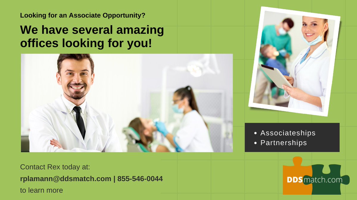 ddsmatchChicago's tweet photo. Contact me today to find the right practice for you.
#ddsmatch #dentalpractice #dentalassociate #chicago #illinois https://t.co/ZHQ6oAH3B4
