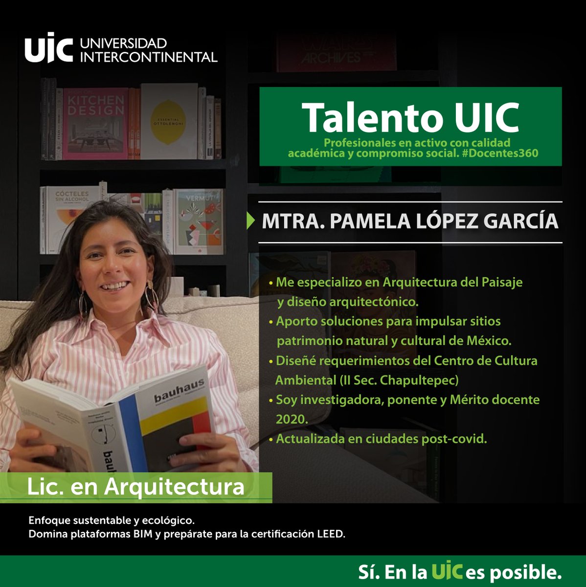 RectorUIC's tweet photo. rt @uicmx: #TalentoUIC Conoce a la Mtra. Pamela López García, #Docente360 para la #Licenciatura en #Arquitectura
Te contamos acerca de su trayectoria como profesional en activo con calidad académica y compromiso social.
Lee más acerca de nuestro plan de … https://t.co/1JBbeHEyfN