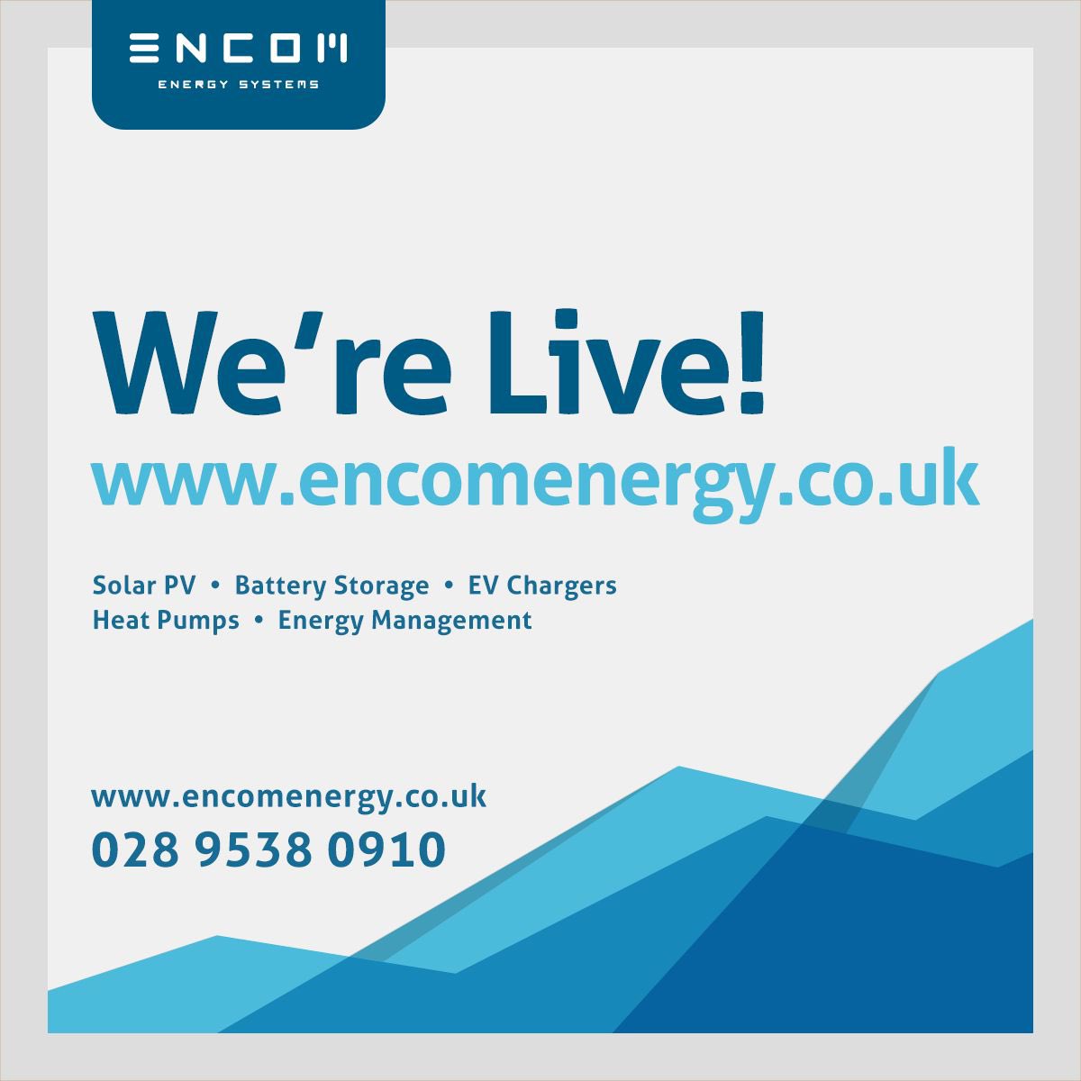 We are LIVE ☀️ 
ENCOM Energy is the newest renewable company to hit our markets. 
We are specialists in Solar PV &amp; Battery Storage systems of all sizes, across all sectors, providing bespoke design and professional installation of both Grid Connected and Off-Grid system