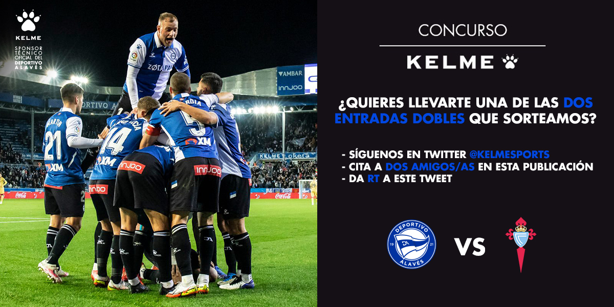 Kelmesports's tweet photo. 🎁𝐒𝐎𝐑𝐓𝐄𝐎🎁

¿Quieres ver el partidazo del sábado entre el @Alaves y el Celta de Vigo? 

¡𝐒𝐨𝐫𝐭𝐞𝐚𝐦𝐨𝐬 𝐝𝐨𝐬 𝐞𝐧𝐭𝐫𝐚𝐝𝐚𝐬 𝐝𝐨𝐛𝐥𝐞𝐬! 

Además, cada comentario mencionando a dos amigos/as diferentes contará como una participación adicional. 👏 https://t.co/DalLzyzHce