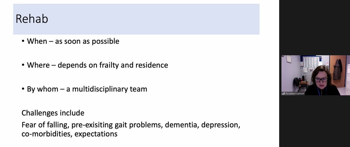 TCDGerontology's tweet image. Very clear messages by our own Dr Rosie Lannon @RosieRosie78 for our Frailty Module students today. 

Management of hip fractures ---&amp;gt; #CodeHip

Rehabilitation ---&amp;gt; ASAP!

#orthogeriatrics @stjamesdublin