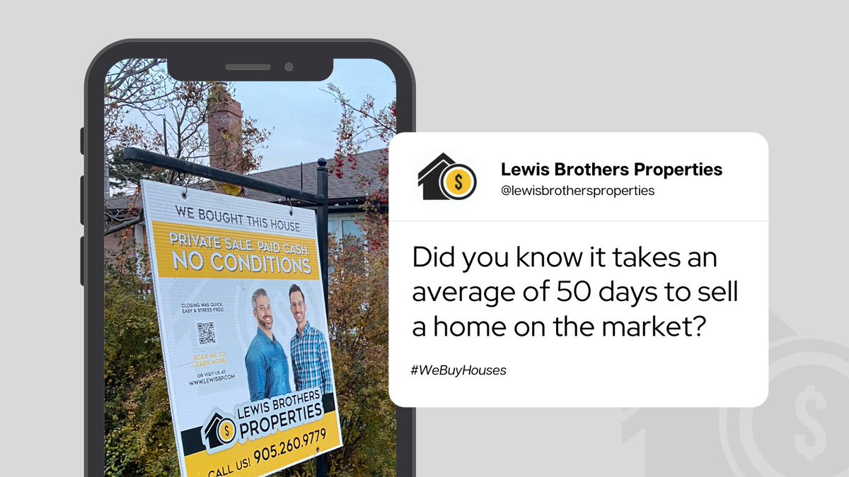 LewisBrothersP1's tweet photo. DYK that it takes an average of 50 days to close on a house in Ontario right now? 🤯  If you need to sell your home FAST, call us! We close on houses in under 14 days and we pay cash for your house! 905-260-9779

#webuyhomes #privatesale #sellmyhomefast #Flexibleclosing https://t.co/fda7rbOGBh