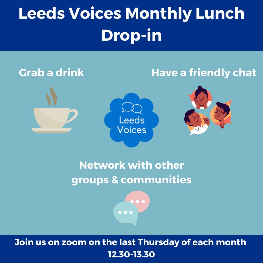 We've had a thought provoking 4 weeks at Leeds Voices asking ‘what is the best way to engage with you’ after our project ends. We will be continuing the discussion at our members monthly drop in this Thursday. Join us to find out more & share your ideas: us02web.zoom.us/j/83231517343?…