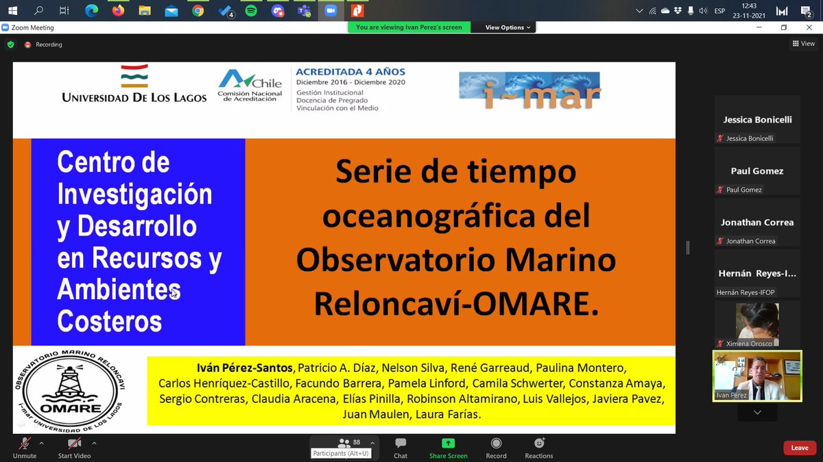 ofmc2019's tweet photo. Iván Pérez-Santos presenta su charla sobre la "Serie de tiempo oceanográfica del Observatorio Marino Reloncaví-OMARE" desarrollada posteriormente al gran evento de #FAN de 2016 para intentar prevenir eventos similares y conocer otros eventos en el sector https://t.co/ZL3Qj8N5Zz