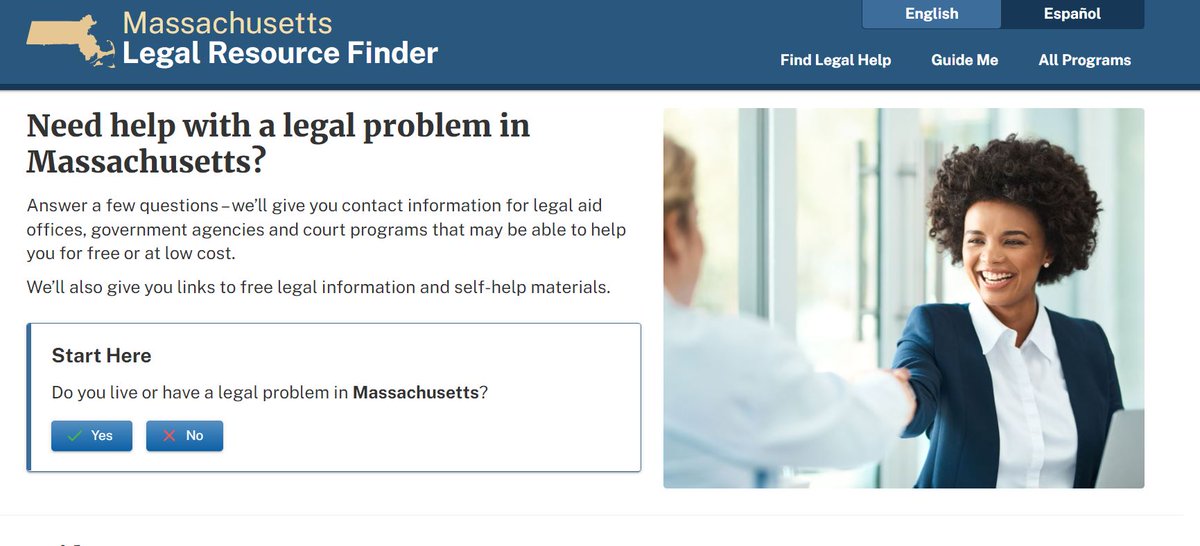 CivilLegalAid's tweet photo. Looking for legal help? The Massachusetts Legal Resource Finder is an online tool that gives you the contact info for free and low cost programs that can assist with housing, immigration, employment and more. In English and Spanish. https://t.co/AjkkQ7RM7s https://t.co/SyAFvBojz5