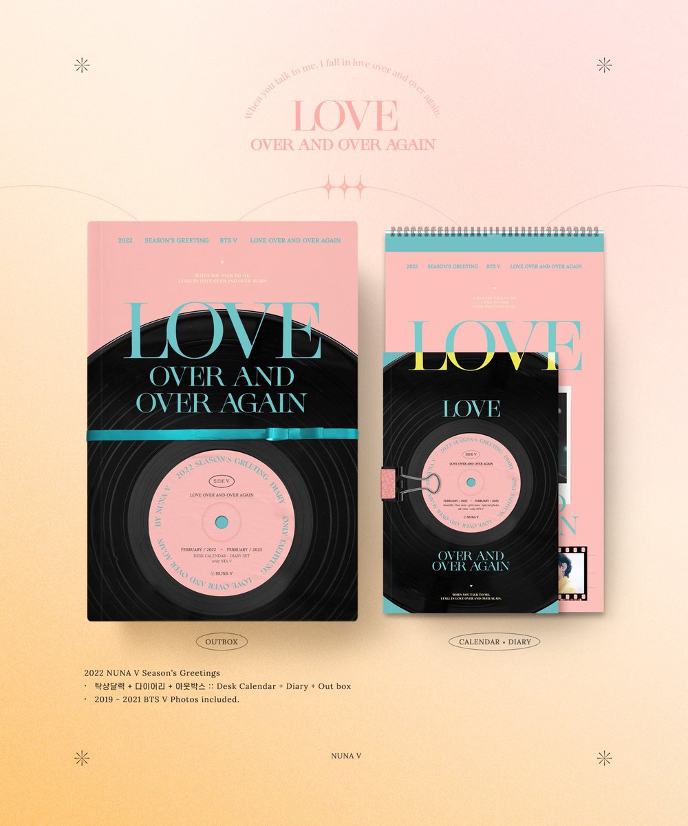 _bwitaes940106's tweet photo. [SG] ‘LOVE’ OVER AND OVER AGAIN #V 2022 Season’s Greetings by @_nuna_V 🥰💞 // design &amp; quality guaranteed as always 💯 will include photos of tae up till dec 2021~ i.e. the boys finally back @ live events/stages after so long 🥺 GO ends 17 Dec, 11PM! https://t.co/jaLj13H8uq https://t.co/RczIsF1DAd