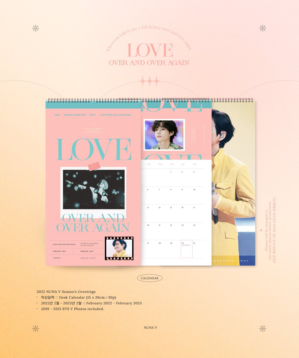 _bwitaes940106's tweet photo. [SG] ‘LOVE’ OVER AND OVER AGAIN #V 2022 Season’s Greetings by @_nuna_V 🥰💞 // design &amp; quality guaranteed as always 💯 will include photos of tae up till dec 2021~ i.e. the boys finally back @ live events/stages after so long 🥺 GO ends 17 Dec, 11PM! https://t.co/jaLj13H8uq https://t.co/RczIsF1DAd