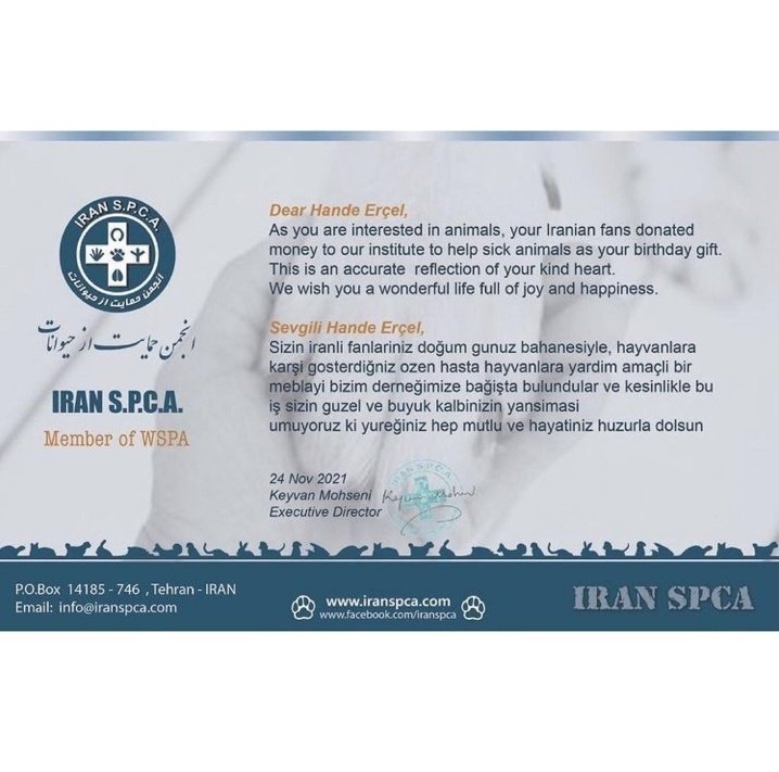 Merhametli yüreğinle,Hayranlarını birleştirip ve ihtiyacı olan insanlarin gülümsemelerine sebep oldun🧚🏻‍♀️
Bu sene senin doğum günün için ikitane derneğe bağışda bulunduk (kanser hastalara ve hasta hayvanlara)🙏🏻
Seninle gurur duyuruz ve hep seviyoruz 
iyi ki doğdun🎂🤍<a href="/HandeErcel/">Hande Erçel</a>