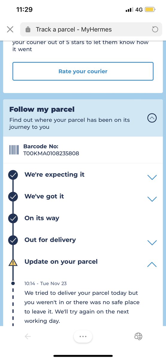 danielleburn96's tweet photo. @Hermesparcels hello??? I’m at work and it’s now said they’ve attempted delivery and I wasn’t in? I’m literally sitting at the door..  this has been going on since the 9th🥲 https://t.co/7QlHyL0PHg