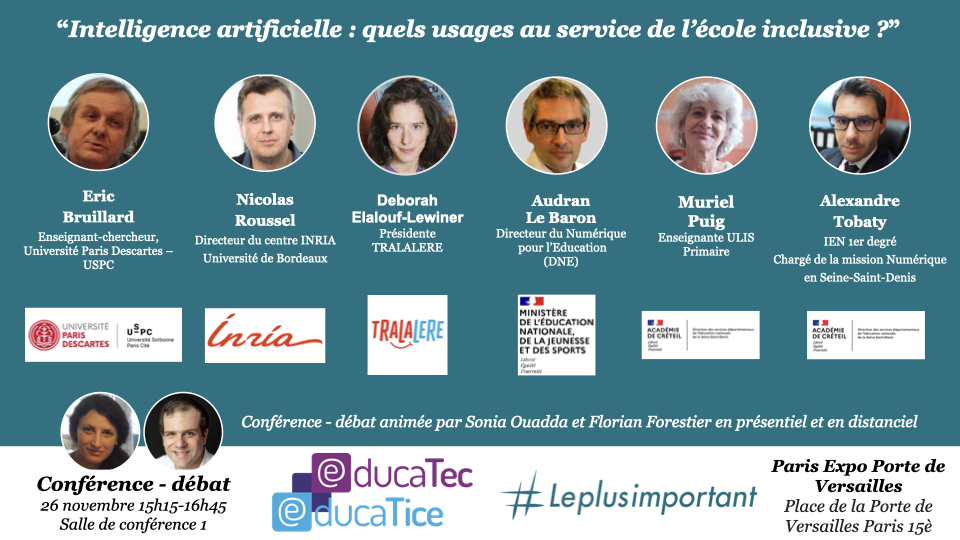 Ouadda Sonia (@ouadda_sonia) on Twitter photo <a href="/LeplusJ/">Leplus Jules jean</a>
J-4 pour s'inscrire Ă la conf-dĂ©bat « #IA : quels usages au service de lâĂ©cole #inclusive ? » au salon #Educatectice autour d'un beau panel dâacteurs!
Inscriptions gratuites et en hybride :
En prĂ©sentielđ bit.ly/3CVHEHA
Par visiođ bit.ly/3o2XWIFimp <a href="/LeplusJ/">Leplus Jules jean</a>
J-4 pour s'inscrire Ă la conf-dĂ©bat « #IA : quels usages au service de lâĂ©cole #inclusive ? » au salon #Educatectice autour d'un beau panel dâacteurs!
Inscriptions gratuites et en hybride :
En prĂ©sentielđ bit.ly/3CVHEHA
Par visiođ bit.ly/3o2XWIFimp