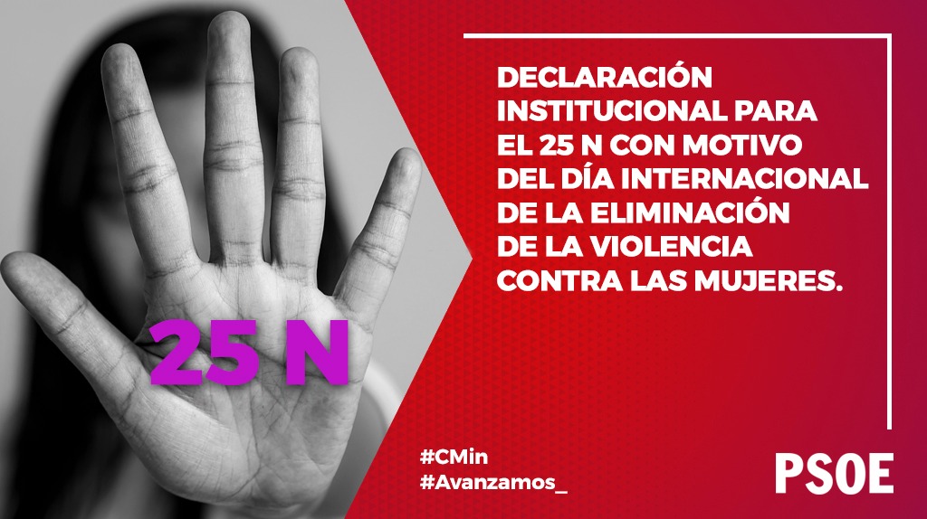 PSOE's tweet photo. 💜♀️  Declaración Institucional con motivo del Día Internacional de la Eliminación de la Violencia contra las Mujeres.
 
#CMin
#Avanzamos_ https://t.co/StI0U1hx4E