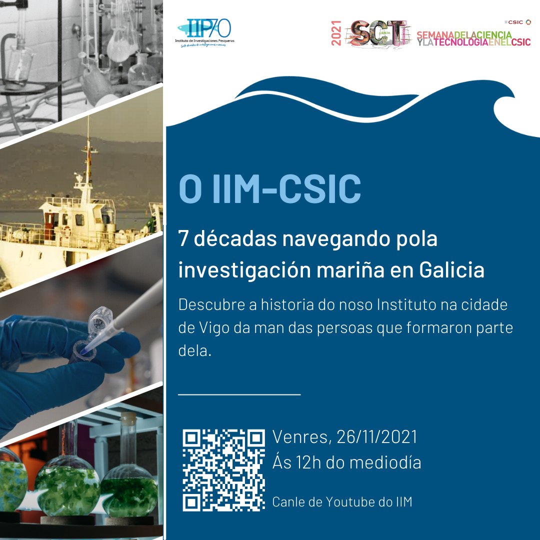 🌊 No IIM levamos 70 anos participando do legado da investigación mariña feita en Galicia.

Para entender o que somos debemos lembrar o que fomos. O venres, convidámosvos a coñecer a nosa historia coas persoas que formaron parte dela.

O 26/11 ás 12h ➡ youtube.com/channel/UCLx18…