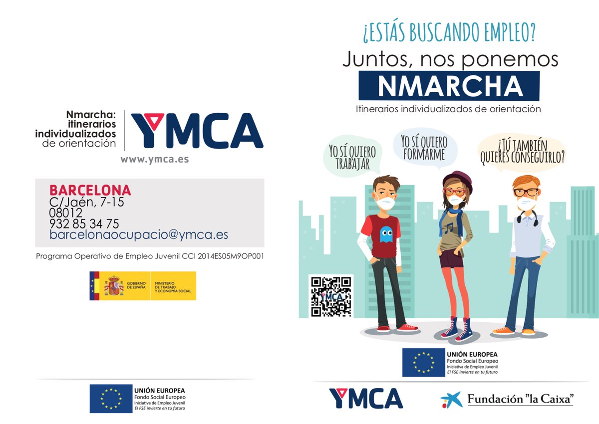ConsulMexBCN's tweet photo. 📌 ¿Tienes entre 16 y 29 años, no estudias ni trabajas y quieres obtener un empleo? @ymca_esp pone a tu alcance programa #Nmarcha, donde tendrás un itinerario personalizado de orientación para ingresar al mercado laboral. Información ☎️ 932 853475 y barcelonaocupacio@ymca.es https://t.co/5rgjunvgiF