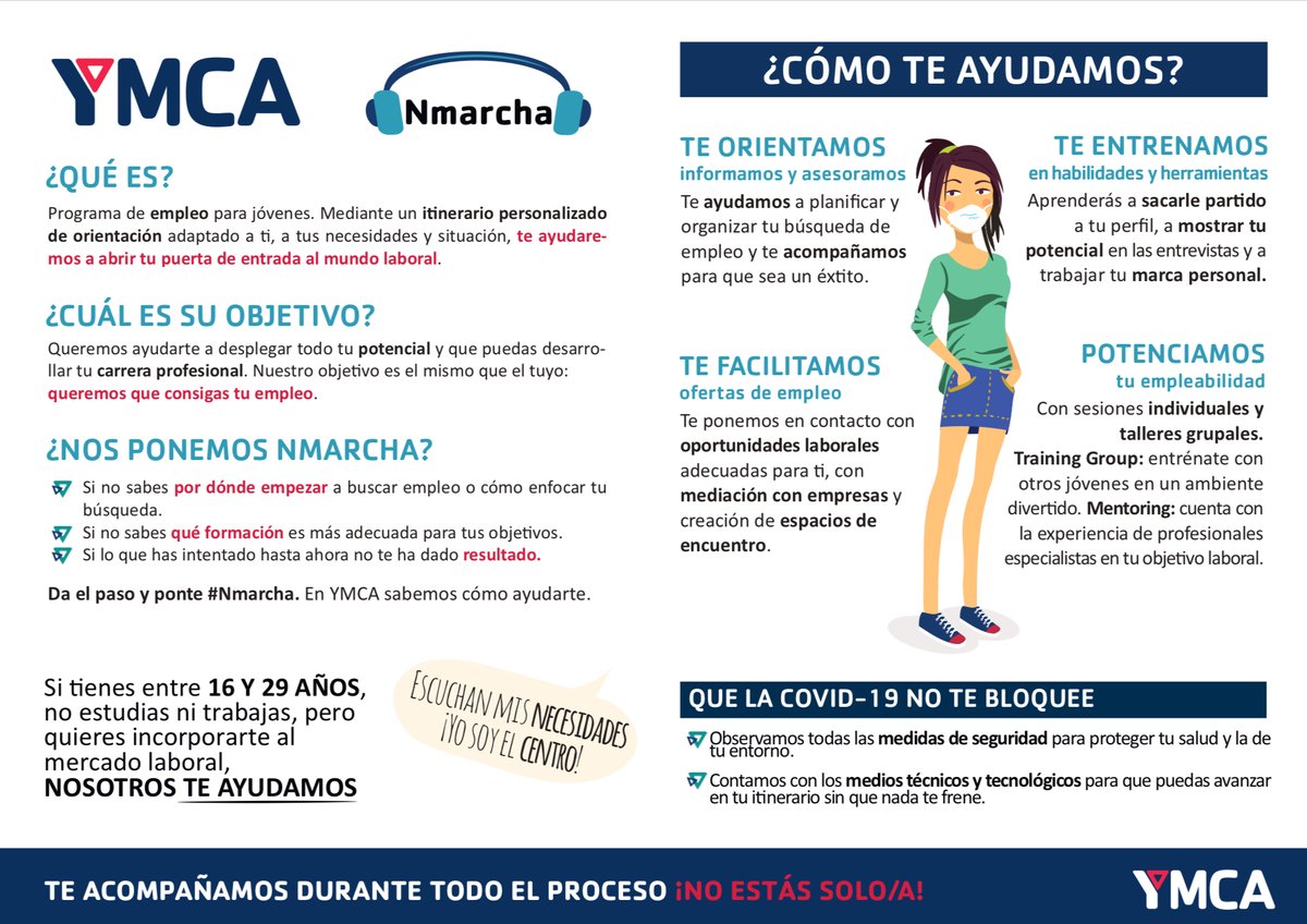 ConsulMexBCN's tweet photo. 📌 ¿Tienes entre 16 y 29 años, no estudias ni trabajas y quieres obtener un empleo? @ymca_esp pone a tu alcance programa #Nmarcha, donde tendrás un itinerario personalizado de orientación para ingresar al mercado laboral. Información ☎️ 932 853475 y barcelonaocupacio@ymca.es https://t.co/5rgjunvgiF