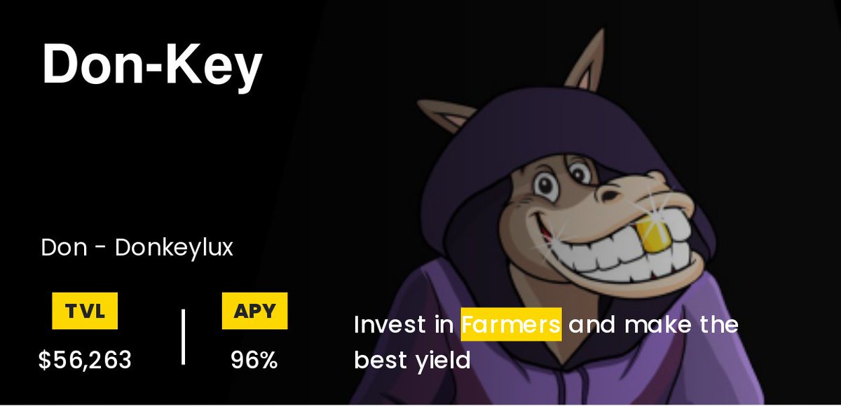 CryptoRothbard's tweet photo. Don-Key Finance is one of the most innovative yield farming platforms I tried so far. Why? You can choose Farmers and their strategies 
 
https://t.co/9dJ95Pm2H0 https://t.co/ekqc427Wbu