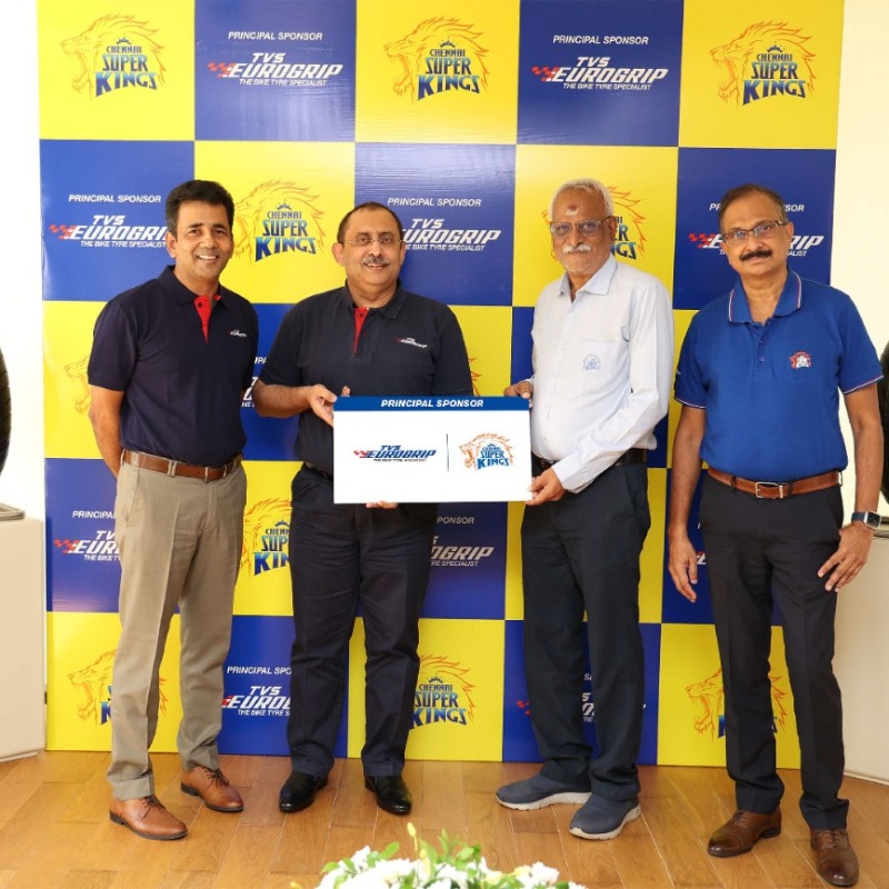 ChennaiIPL's tweet photo. Welcoming our partner with (p)ride! #WhistlePodu for a great journey together @TVSEurogrip! 🥳

#Yellove 💛