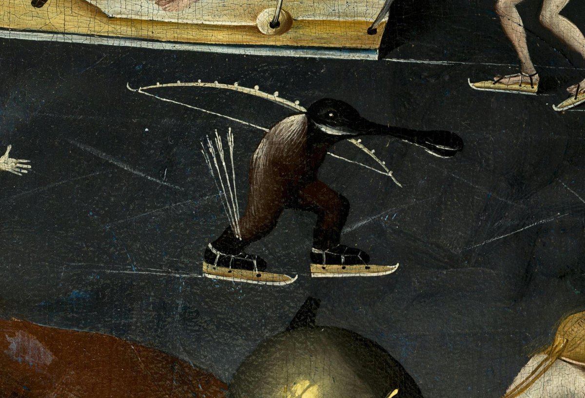HuntMuseum's tweet photo. Today, hell is associated with fire and heat.
❄️ In the Middle Ages, ice played a role. A demon is skates, bow and arrows at the ready, in the #GardenOfEarthlyDelights.
Book your tickets to #rideaflyingfish this week: https://t.co/eYD2sX32L1
#HieronymusBosch #VirtualReality https://t.co/J41adSbyRh