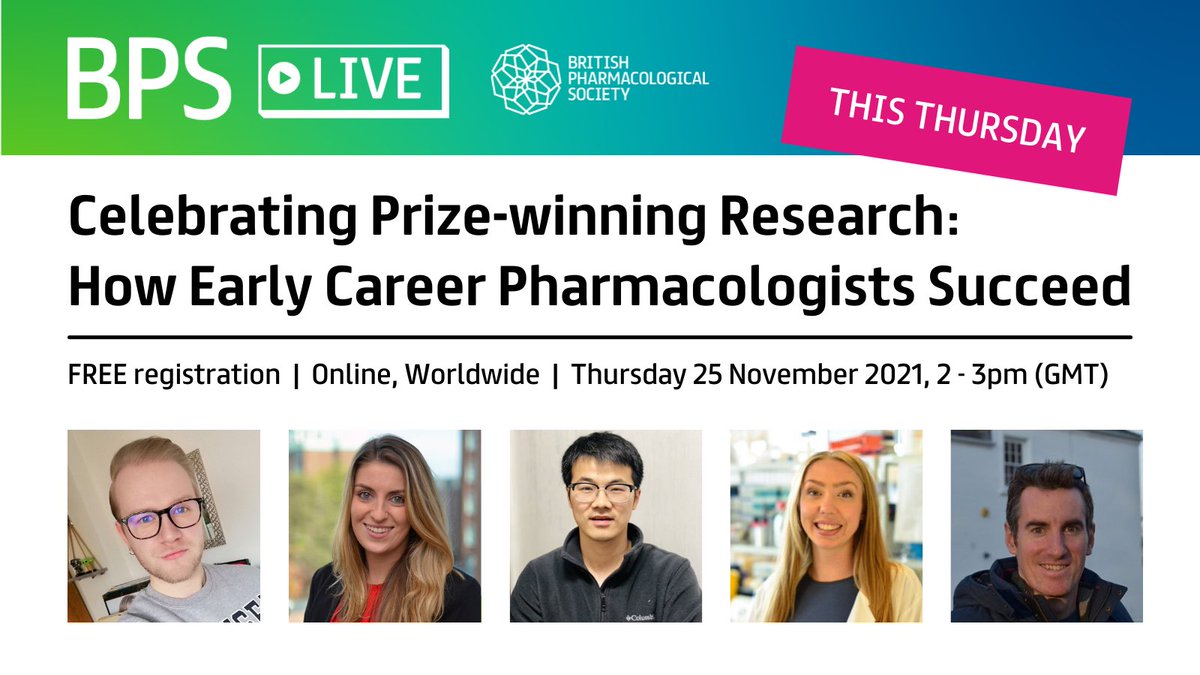 BritPharmSoc's tweet photo. Join us this Thu 25 Nov for our next #BPSLive webinar. Hear early career pharmacologists talk about their prize-winning work and research, including opportunities and obstacles they have faced.

Register for free now: https://t.co/q5SBW2TE1q https://t.co/LQ1s2eoXj3