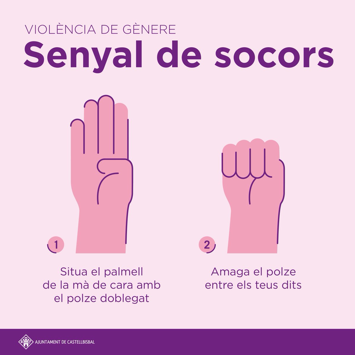 Ajcastellbisbal's tweet photo. #IgualtatCB  🙋‍♀️💜 A #Castellbisbal ens unim a la campanya mundial per donar a conèixer la senyal de socors internacional que que últimament s’ha popularitzat per ajudar les víctimes de violència de gènere.

#DretsPerATothom #NoEstasSola #CBContraViolènciaDeGenere https://t.co/LY9w8kci8X