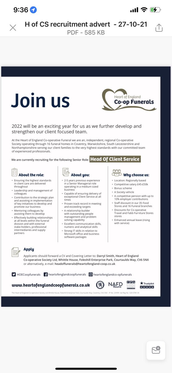 dsinfunerals's tweet image. We are currently looking for a Head of Client Service to join our Senior Leadership Team - could that person be you, or someone you know?