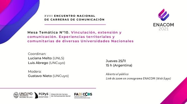 LuisAbrego's tweet photo. En este contexto, el jueves estaré coordinando junto a Luciana Melto (UNSL) una mesa denominada "Vinculación, Extensión y Comunicación. Experiencias territoriales y comunitarias de diversas Universidades Nacionales". Los espero! @SEVUNCuyo @Extension_FCPyS https://t.co/bMSjkOqmJE