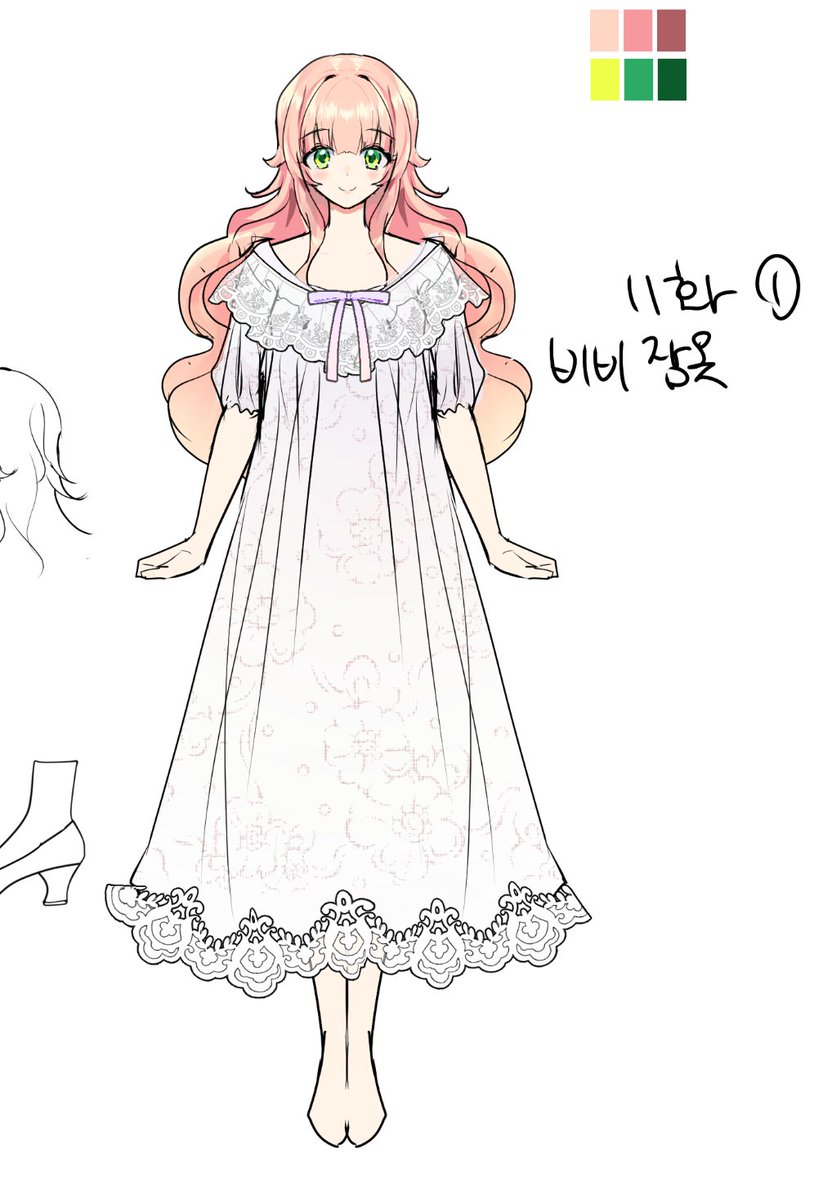 <대공실> 11화~12화의 비비안 의상입니다. 루이스 가는 그렇게 넉넉한 형편이 아니라 비비의 의상은 비교적 수수한 느낌으로 디자인하고 있어요😊 그리고 원작자이신 시세님이 삽화작업 시절에 자료를 정말 꼼꼼하게 보내주셔서 웹툰 작업에도 사용하고 있습니다💕