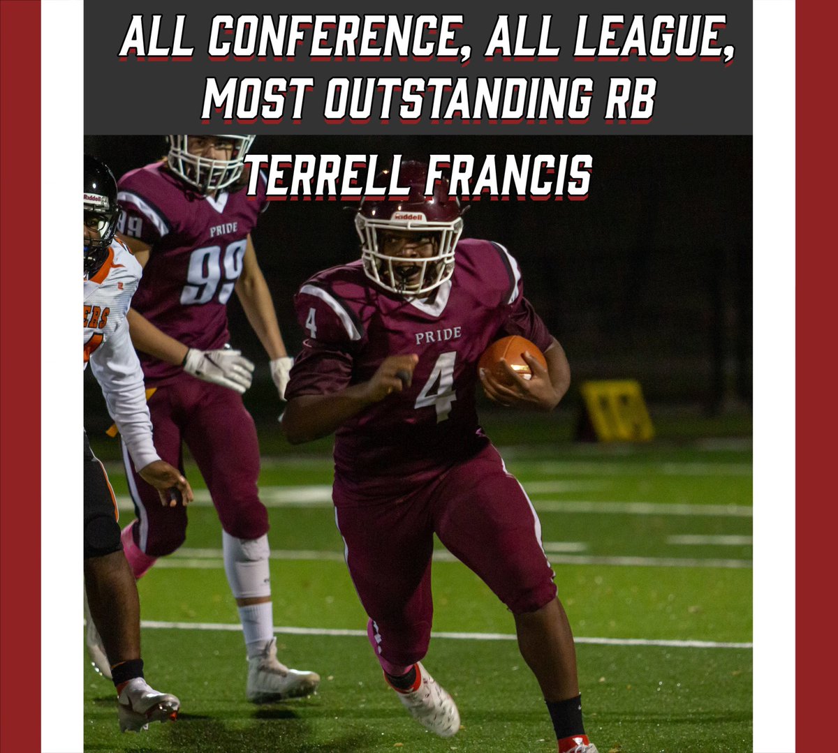 Congratulations to this Sr. RB…Terrell is a “workhorse” type back, who got better with each carry! #BeastMode #RollPride