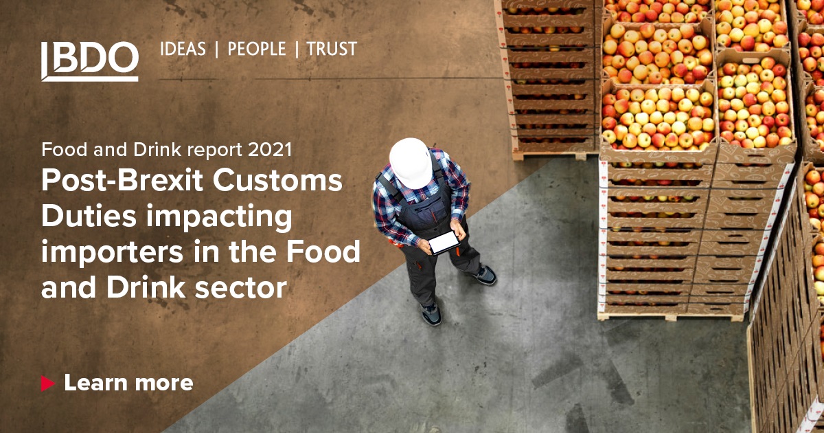 BDOManufacture's tweet photo. Since 1 January 2021, all goods imported into the UK from the EU require an accurate import declaration. Read our latest article to find out how this impacts the Food and Drink sector: https://t.co/IUlwjjxrUE #foodanddrink #importing #importdeclarations https://t.co/JLBB3rmUgo