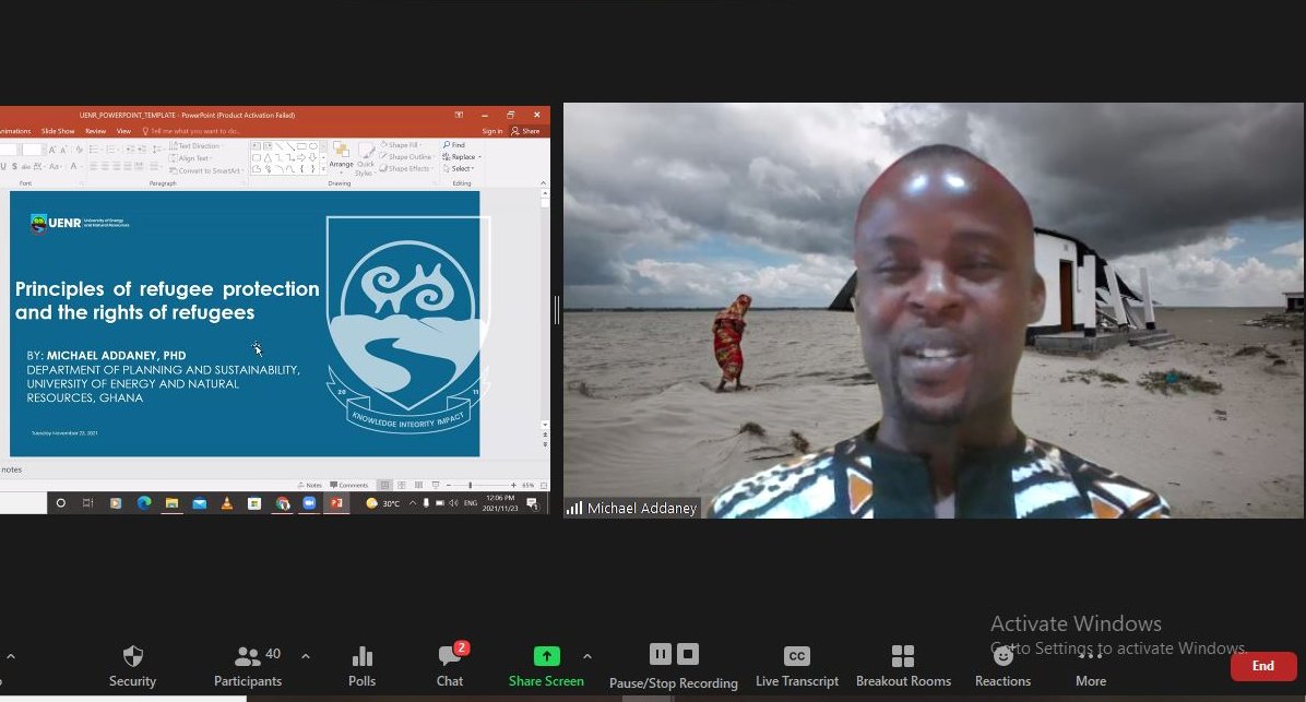 #AHRC2021_FDP continues! Now looking at
-principles of refugee protections and the rights of
refugees with
 ~<a href="/dr_adney/">Michael Addaney, PhD</a>  
Lecturer and postgraduate coordinator, Department of
Planning and Sustainability, University of Energy and
Natural Resources, Ghana