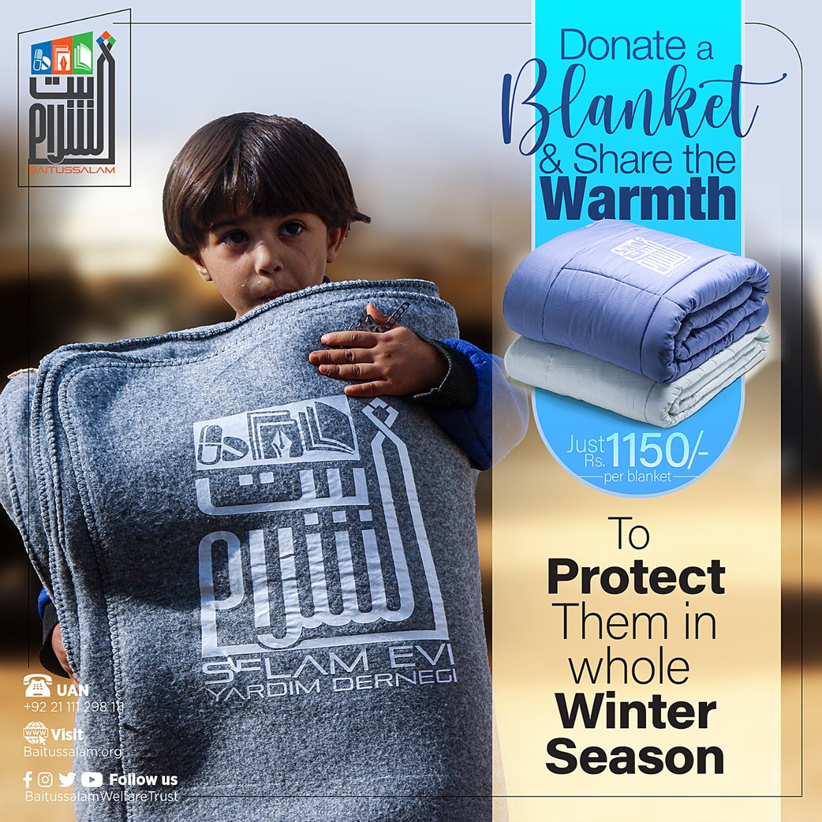 Baitussalam_Org's tweet photo. Your little amount of money can change someone's WHOLE Winter Season! Let's Gift atleast 1 blanket to them to make their Winters Multiple times better. Visit https://t.co/SP852gvux3 or whatsapp at +9221111198111
#WelcomeWinters
#BlanketDistribution
#WeAreForTheUmmah
#CozyWinters https://t.co/WkOmLlOjK2