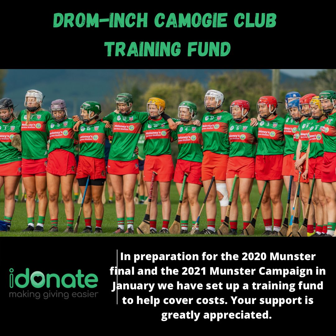 Drom_Camogie's tweet photo. After winning a historic third county final in a row and with continuing difficulties with Covid in relation to fundraising we have set up a first ever training fund. We appreciate every donation no matter how big or small. Thank you🙏 https://t.co/98DP47HIKn https://t.co/iqqvlP04qH