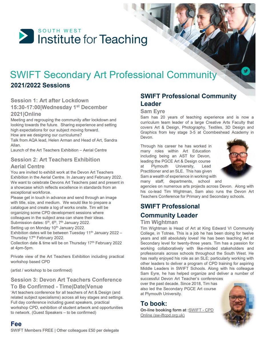 For further information on our @SWIFTSouthSWTSA Secondary Art Professional Community please reference our flyer.  We're looking forward to regrouping after lockdown and sharing our experiences.