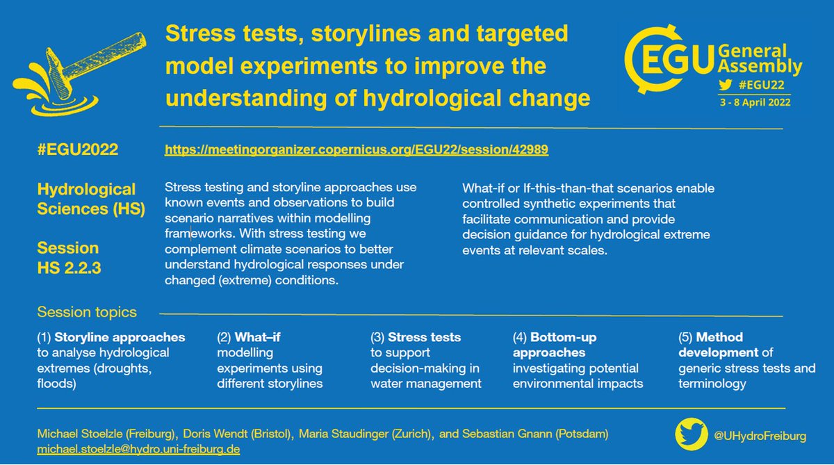NEW #egu2022 session to collate hydrological studies on stress testing: HS2.2.3 Stress tests, storylines and targeted model experiments to improve the understanding of hydrological change
meetingorganizer.copernicus.org/EGU22/session/… <a href="/EuroGeosciences/">European Geosciences Union</a> <a href="/EGU_HS/">EGU Hydrology</a> <a href="/DorisEWendt/">Doris Wendt</a>