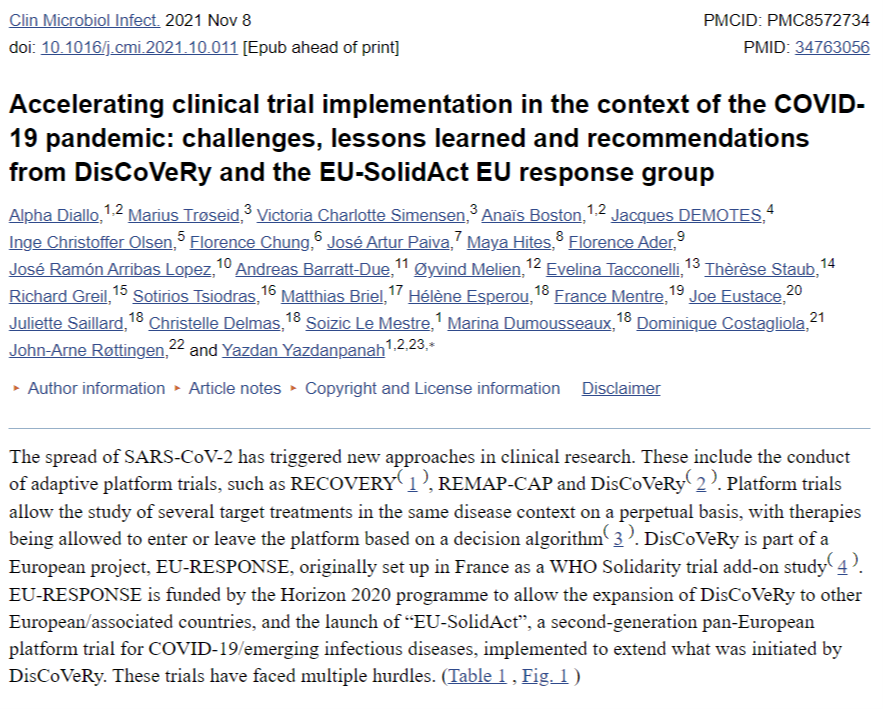 New paper from the DisCoVeRy and the <a href="/EU_SolidAct/">EU-SolidAct</a> EU-RESPONSE group with <a href="/DKFBasel/">Departement Klinische Forschung, Universität Basel</a> contribution by Matthias Briel: "Europe, despite its diversity, must be capable of responding unanimously and rapidly to any health crisis": bit.ly/3HPM3yE
#platformtrial #COVID19